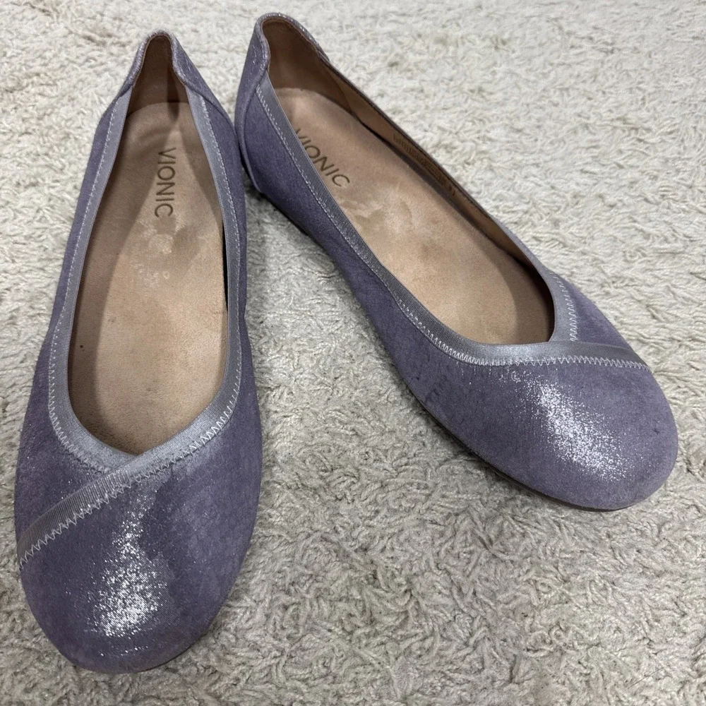 Vionic‎ Carroll Metallic Lavender Snakeskin Slip On Ballerina Flats Women's 9.5M